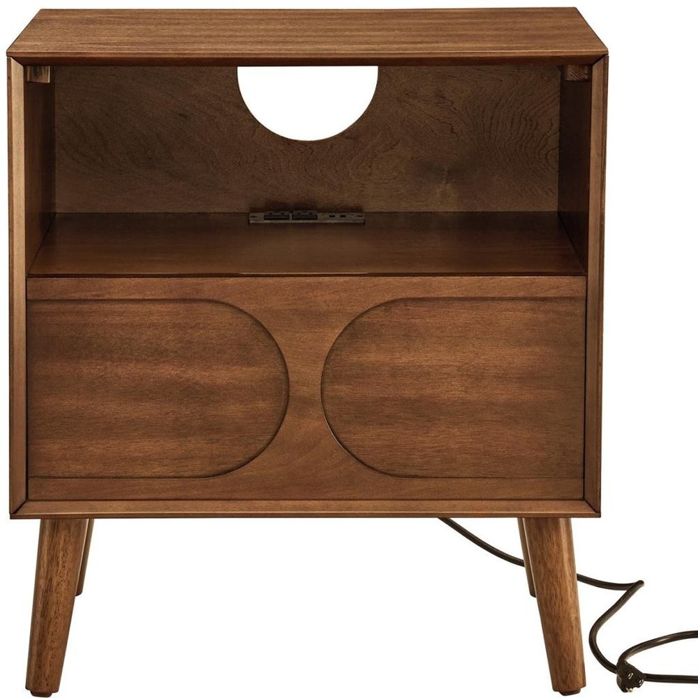Brown Wood One Drawer Nightstand - 25-inch