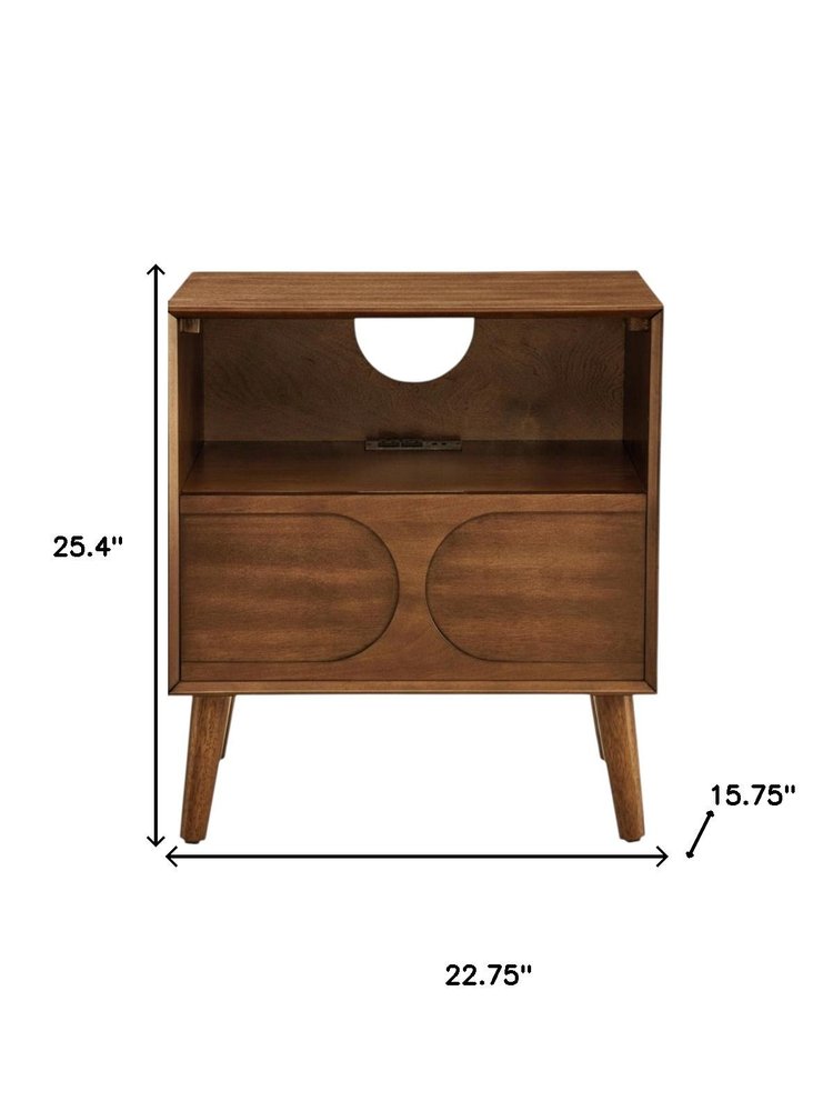 Brown Wood One Drawer Nightstand - 25-inch