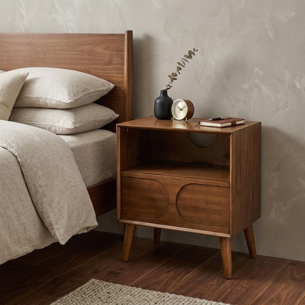 Brown Wood One Drawer Nightstand - 25-inch