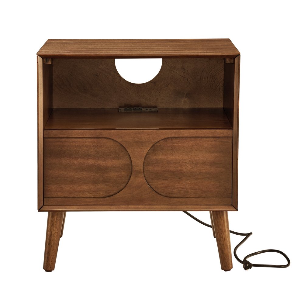 Brown Wood One Drawer Nightstand - 25-inch