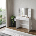 White Wood Mirrored Two Drawer Vanity Table and Lights - 28-inch