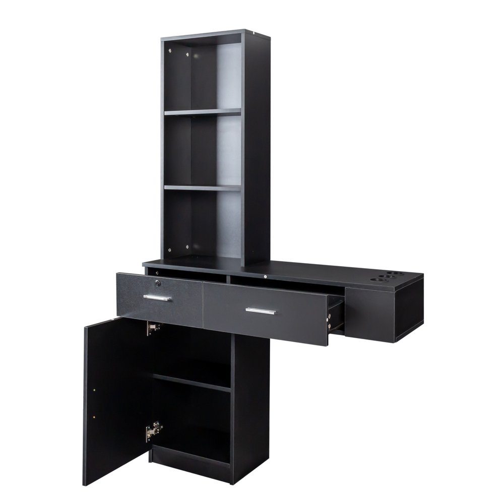 Black Wood Mirrored Two Drawer Vanity Table - 40-inch