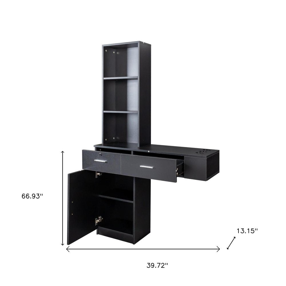 Black Wood Mirrored Two Drawer Vanity Table - 40-inch