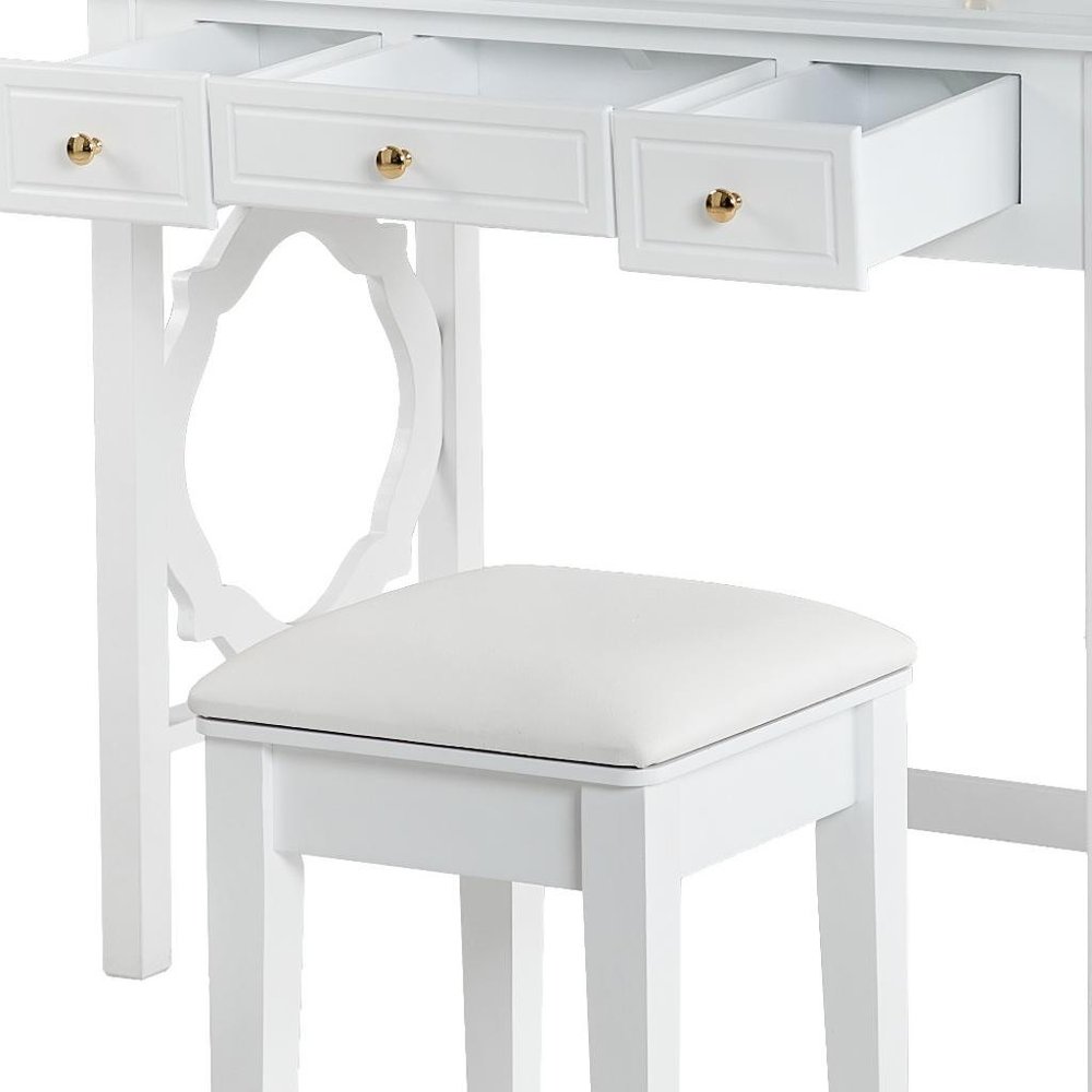 White Wood Mirrored Five Drawer Vanity Table - 36-inch