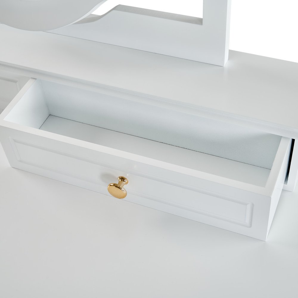 White Wood Mirrored Five Drawer Vanity Table - 36-inch