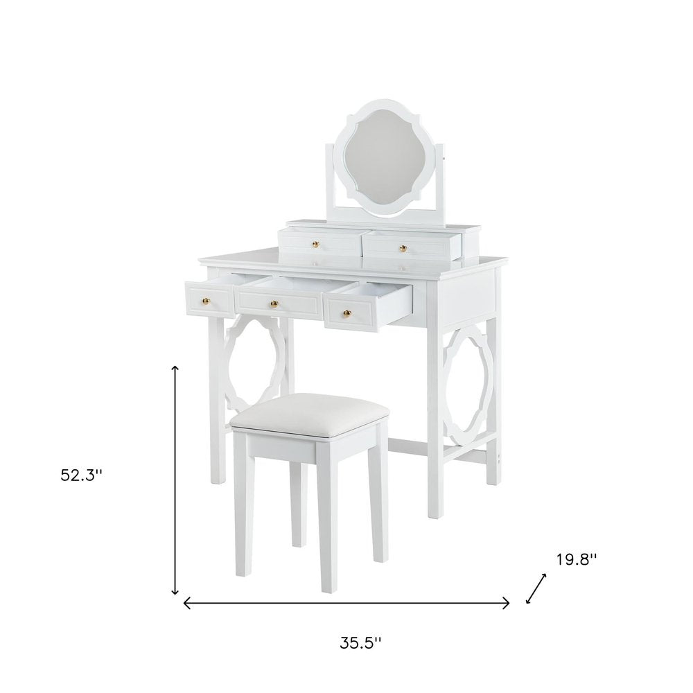 White Wood Mirrored Five Drawer Vanity Table - 36-inch