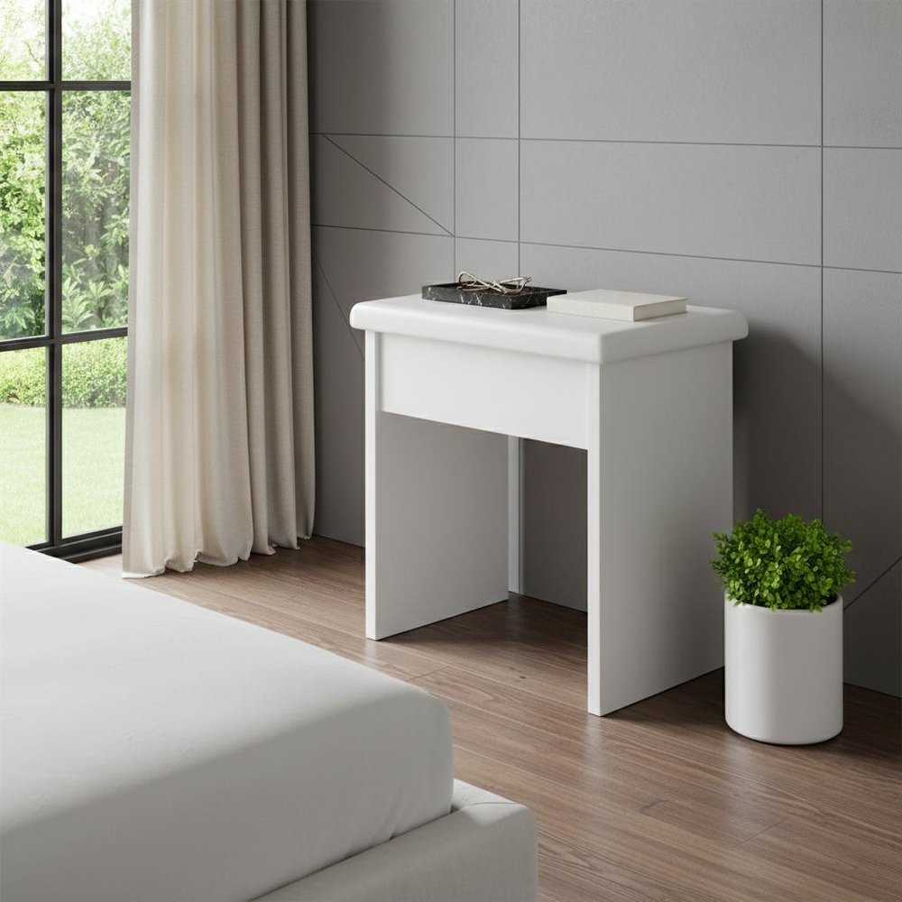White Wood Mirrored Vanity Table and Lights - 24-inch