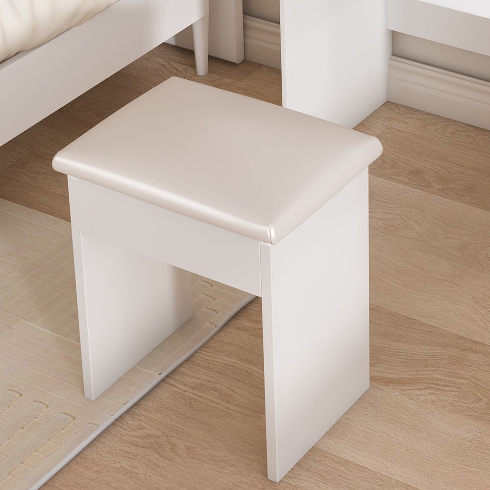 White Wood Mirrored Vanity Table and Lights - 24-inch