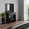 Black Wood Mirrored Three Drawer Vanity Table and Lights - 24-inch