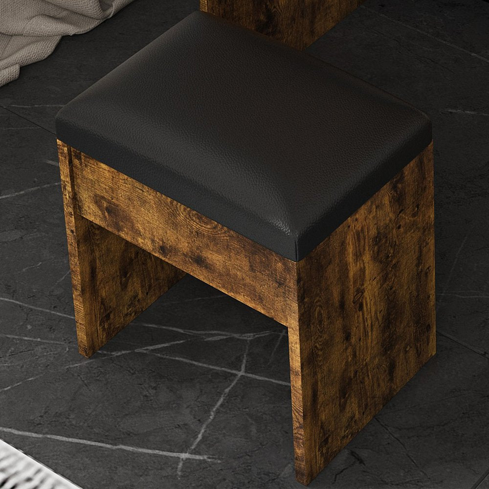 Brown Wood Mirrored Three Drawer Vanity Table and Lights - 24-inch