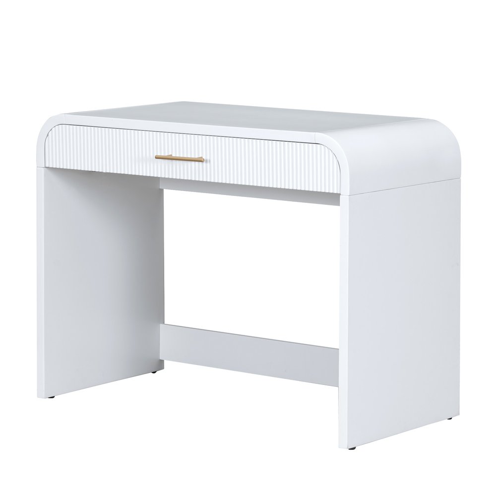 White Wood Mirrored Vanity Table and Lights - 39-inch