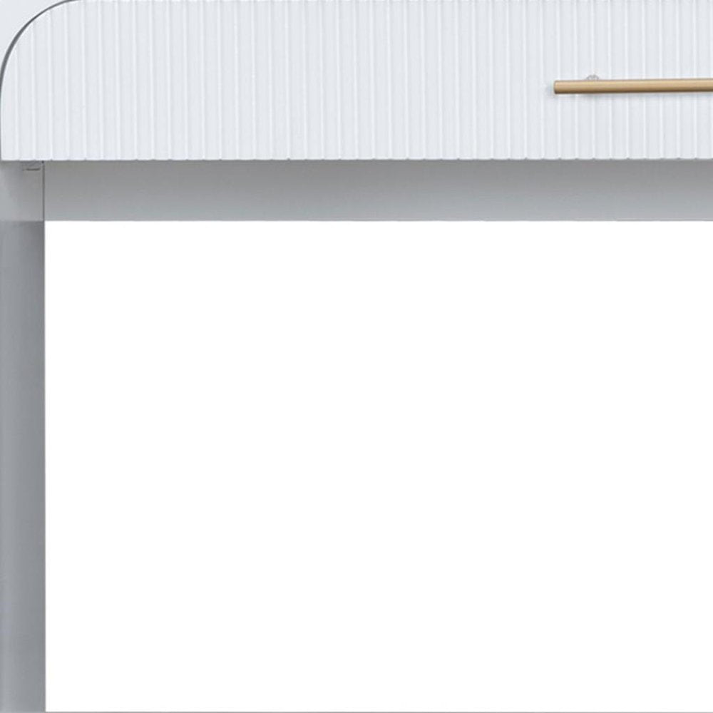 White Wood Mirrored Vanity Table and Lights - 39-inch