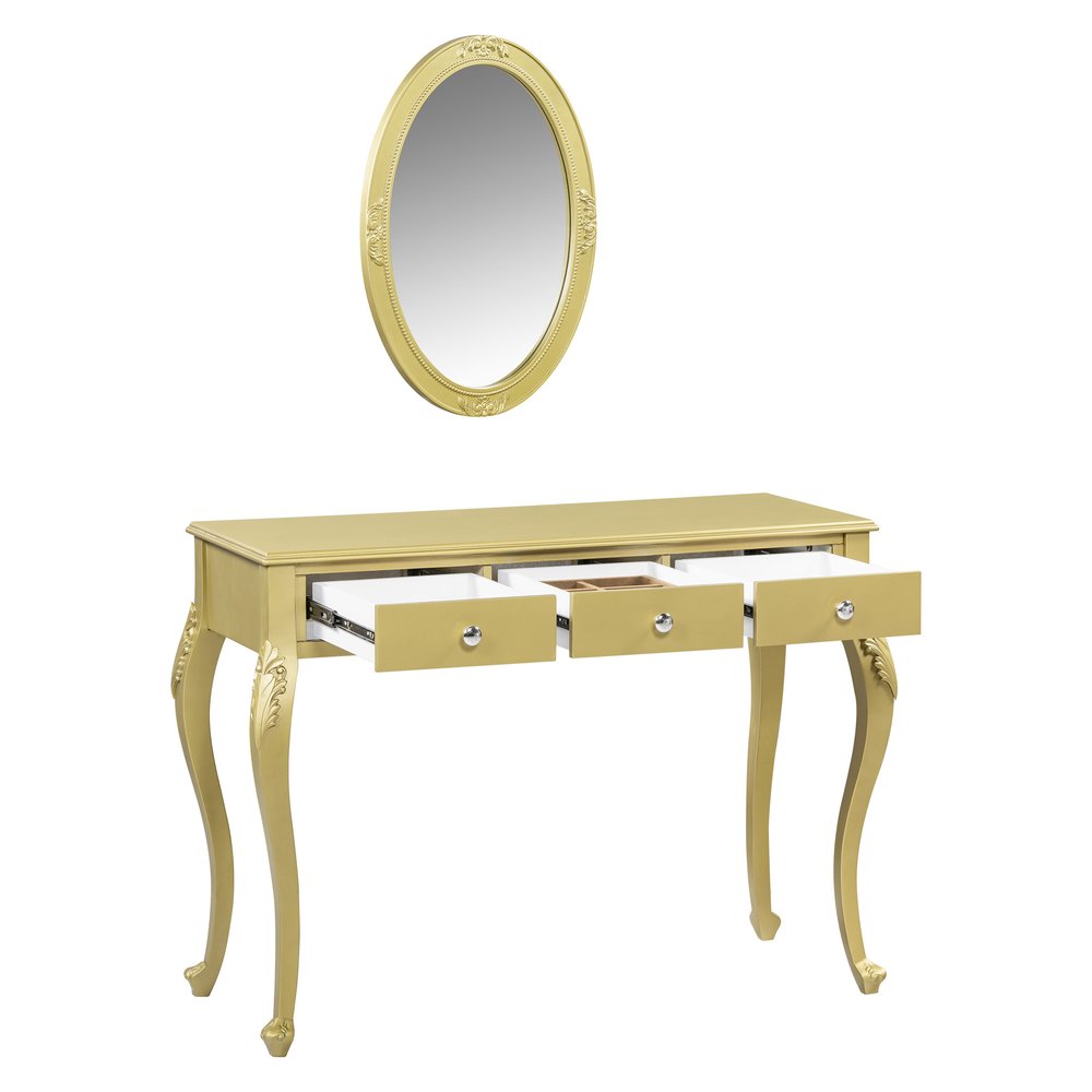 Brown Wood Mirrored Three Drawer Vanity Table - 39-inch