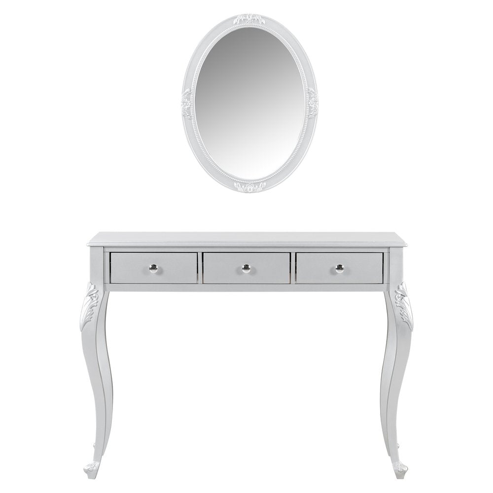Silver Wood Mirrored Three Drawer Vanity Table - 39-inch