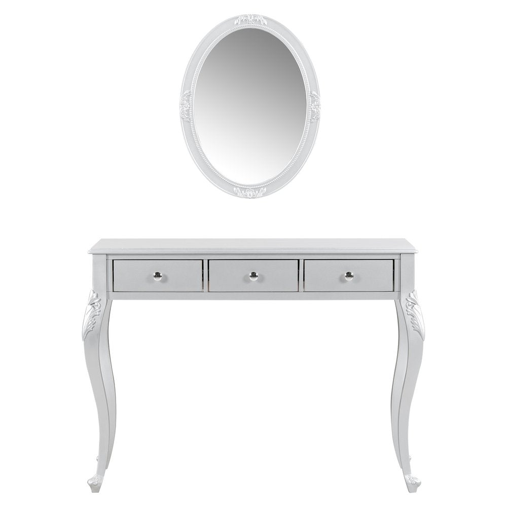 Silver Wood Mirrored Three Drawer Vanity Table - 39-inch