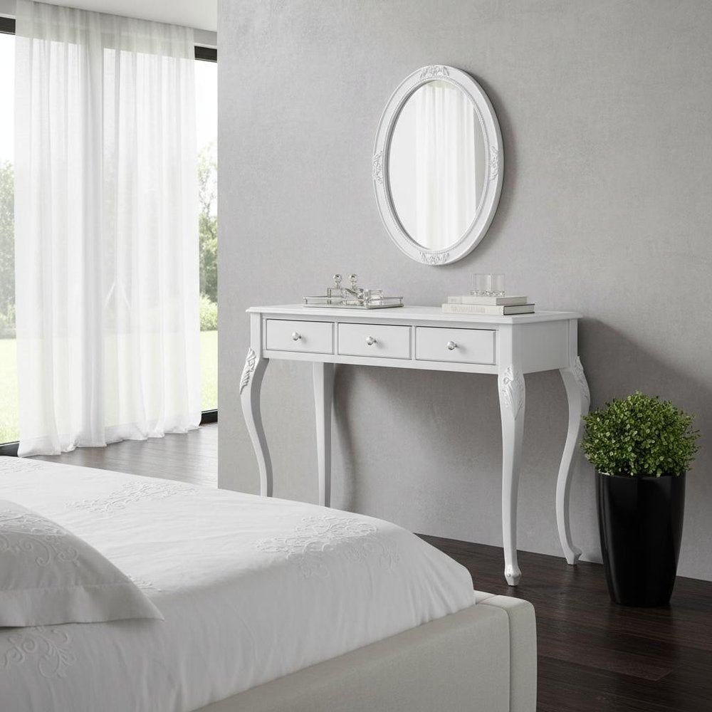 Silver Wood Mirrored Three Drawer Vanity Table - 39-inch