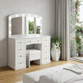 White Wood Mirrored Nine Drawer Vanity Table and Lights - 43-inch