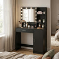 Black Wood Mirrored Vanity Table and Lights - 35-inch