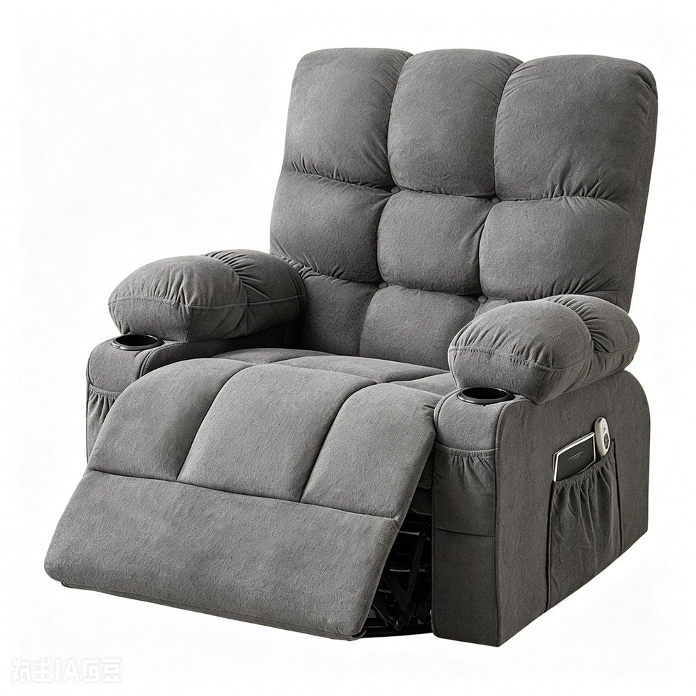 Gray Tufted Chenille Heated Massage Manual Rocker and Swivel Recliner with USB