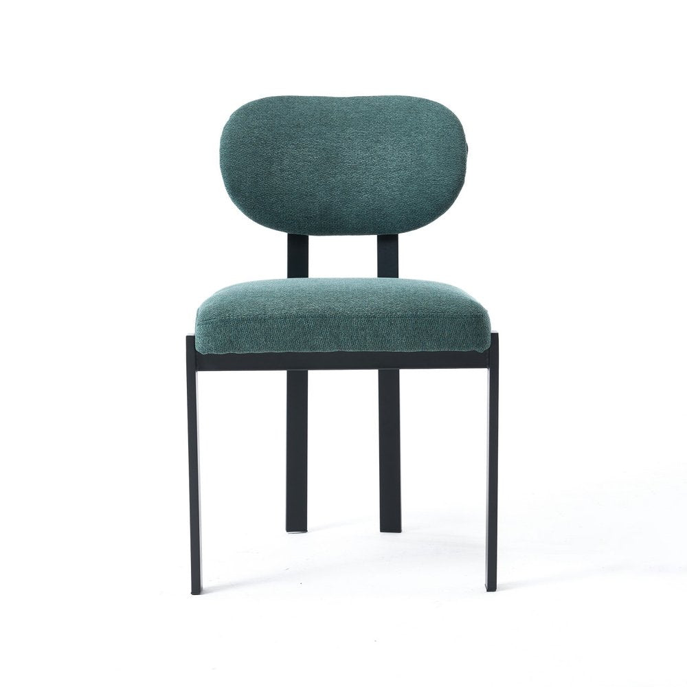 Set of Two Green and Black Chenille and Metal Partially Open Back Dining Side Chairs