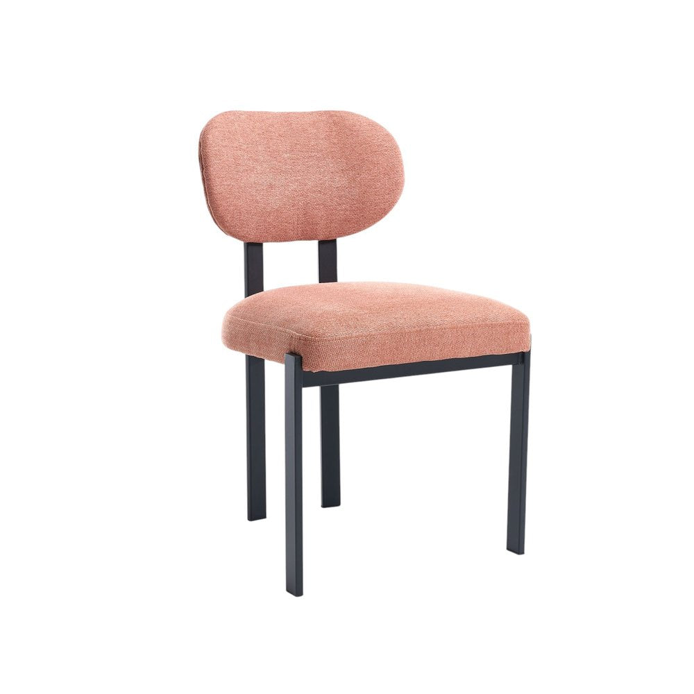 Set of Two Salmon and Black Chenille and Metal Partially Open Back Dining Side Chairs