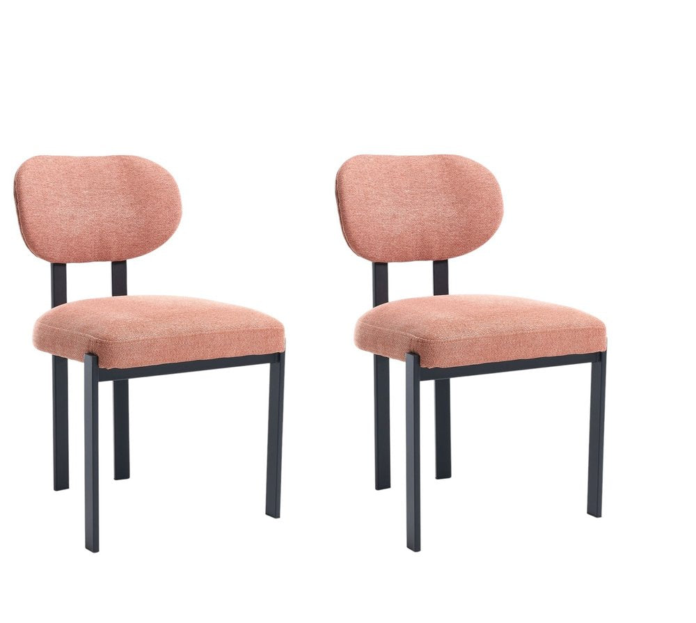 Set of Two Salmon and Black Chenille and Metal Partially Open Back Dining Side Chairs