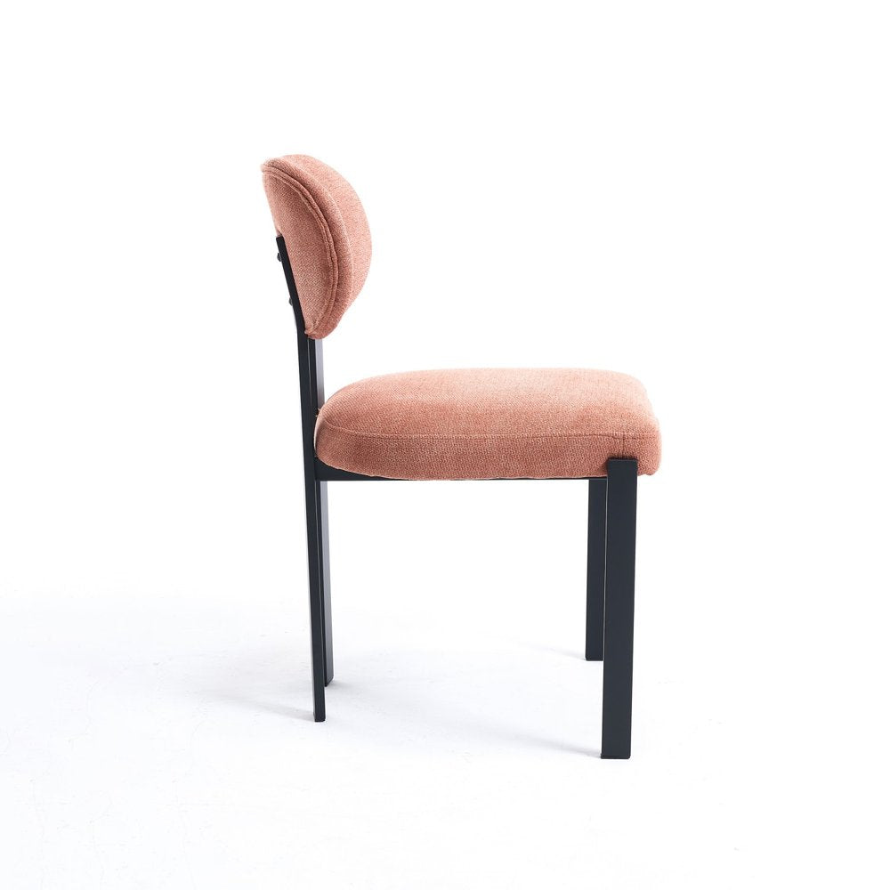 Set of Two Salmon and Black Chenille and Metal Partially Open Back Dining Side Chairs