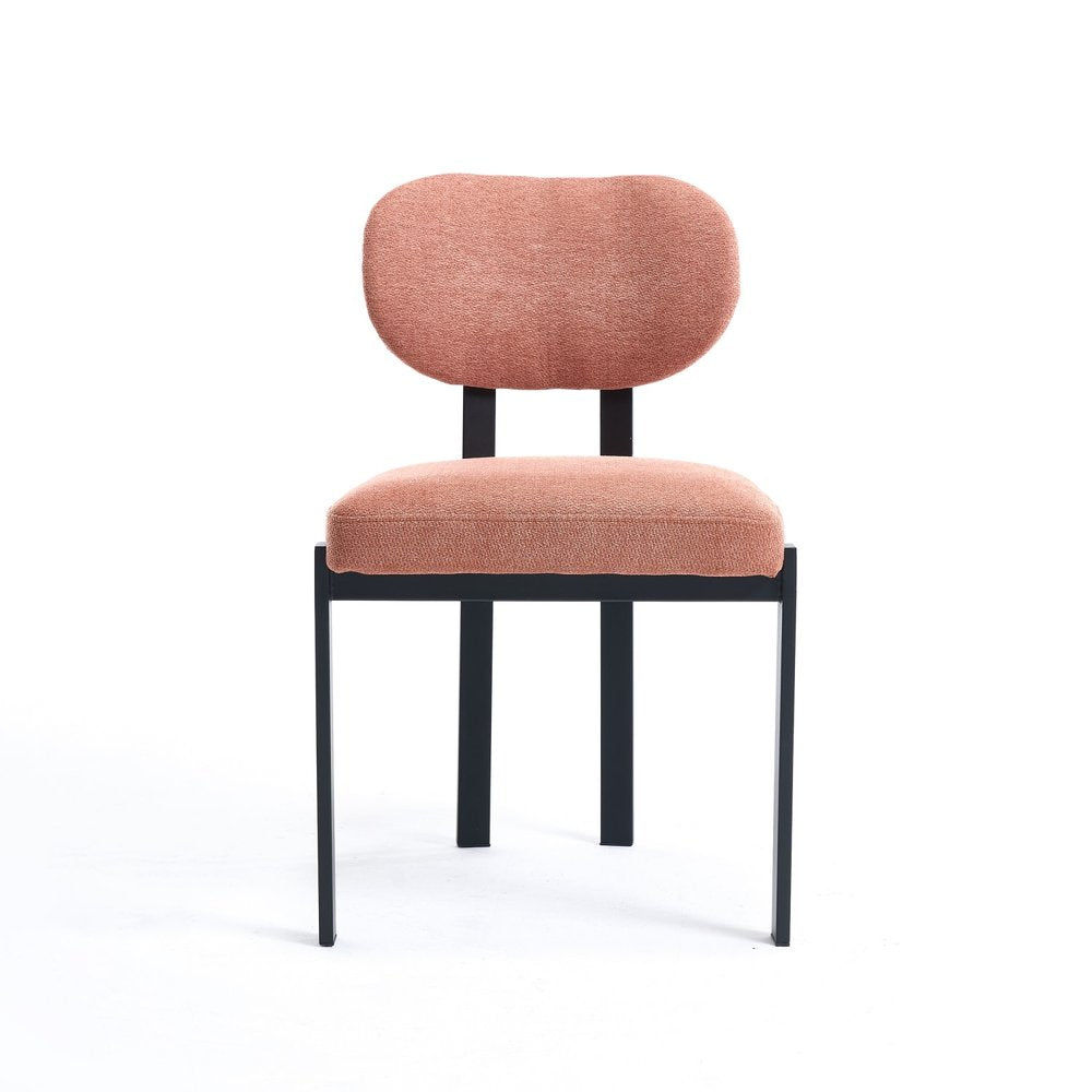 Set of Two Salmon and Black Chenille and Metal Partially Open Back Dining Side Chairs