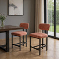 Set of Two 26 Orange and Black Fabric and Metal Counter Height Bar Chairs