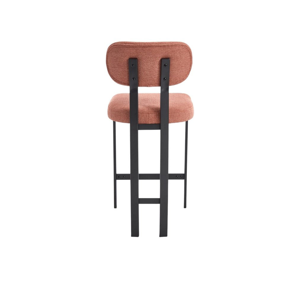 Set of Two 26 Orange and Black Fabric and Metal Counter Height Bar Chairs