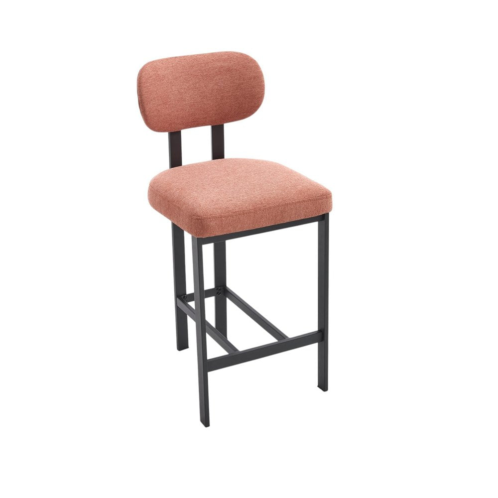 Set of Two 26 Orange and Black Fabric and Metal Counter Height Bar Chairs