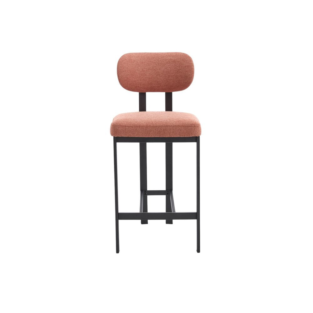 Set of Two 26 Orange and Black Fabric and Metal Counter Height Bar Chairs