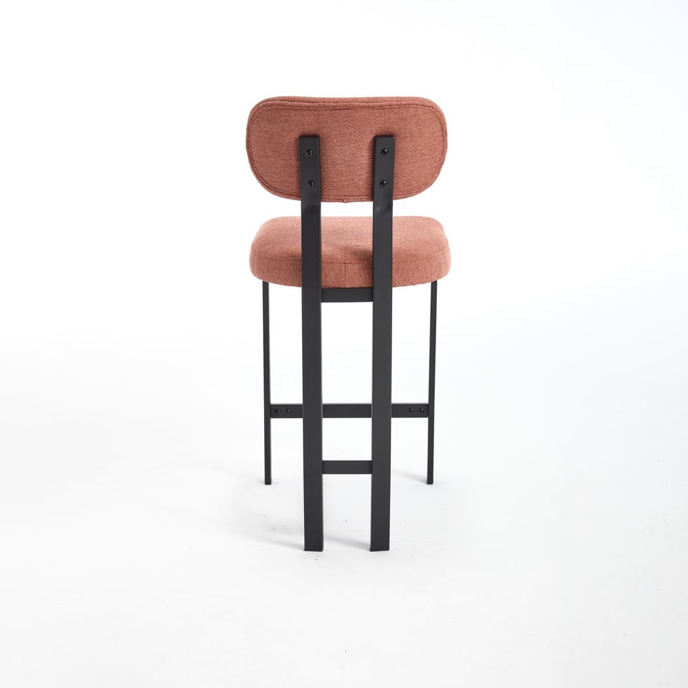 Set of Two 26 Orange and Black Fabric and Metal Counter Height Bar Chairs