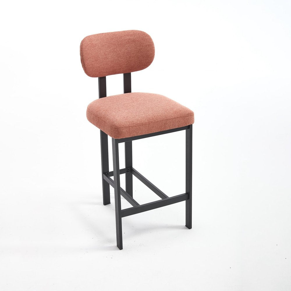 Set of Two 26 Orange and Black Fabric and Metal Counter Height Bar Chairs