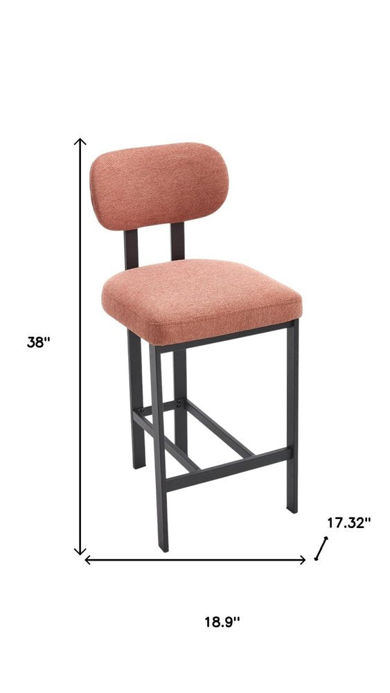Set of Two 26 Orange and Black Fabric and Metal Counter Height Bar Chairs