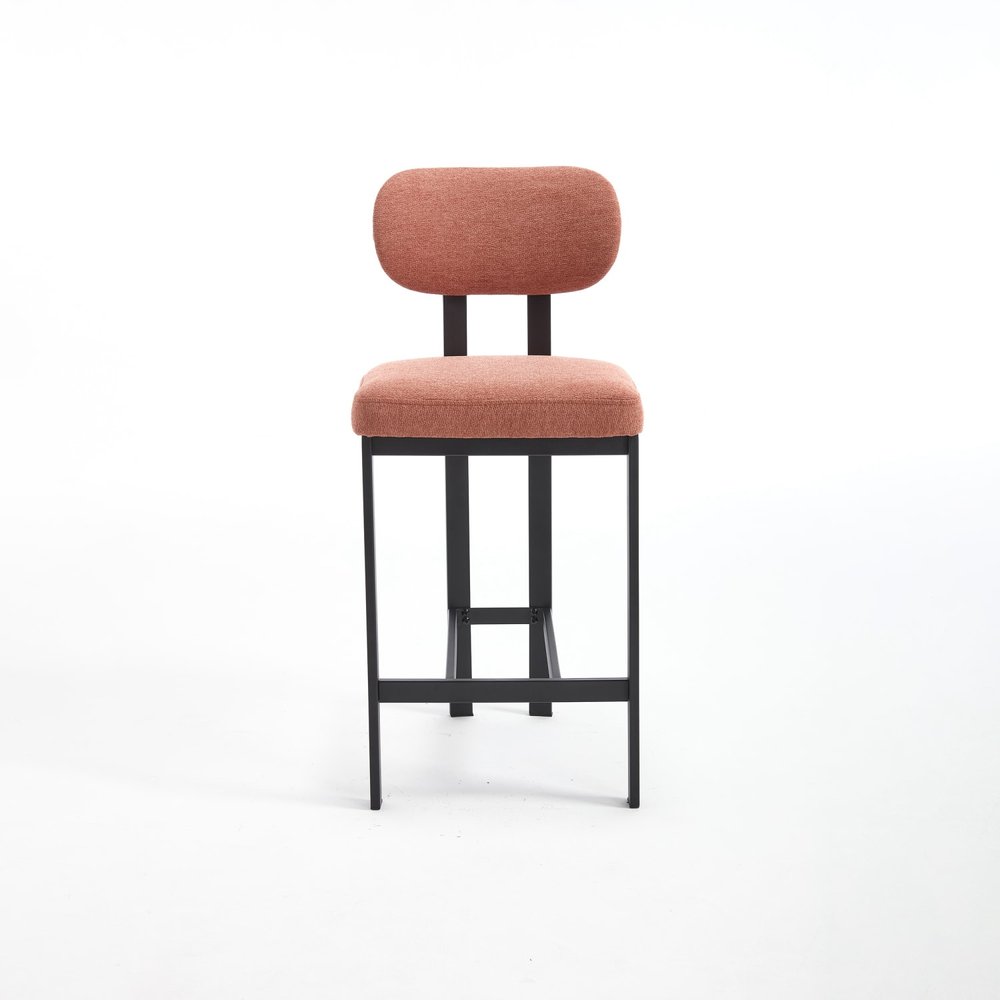 Set of Two 26 Orange and Black Fabric and Metal Counter Height Bar Chairs