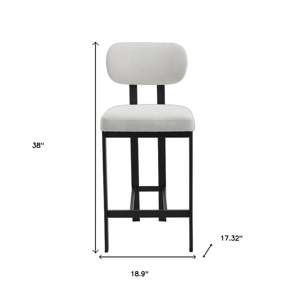 Set of Two 26 White and Black Fabric and Metal Counter Height Bar Chairs