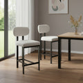 Set of Two 26 White and Black Fabric and Metal Counter Height Bar Chairs