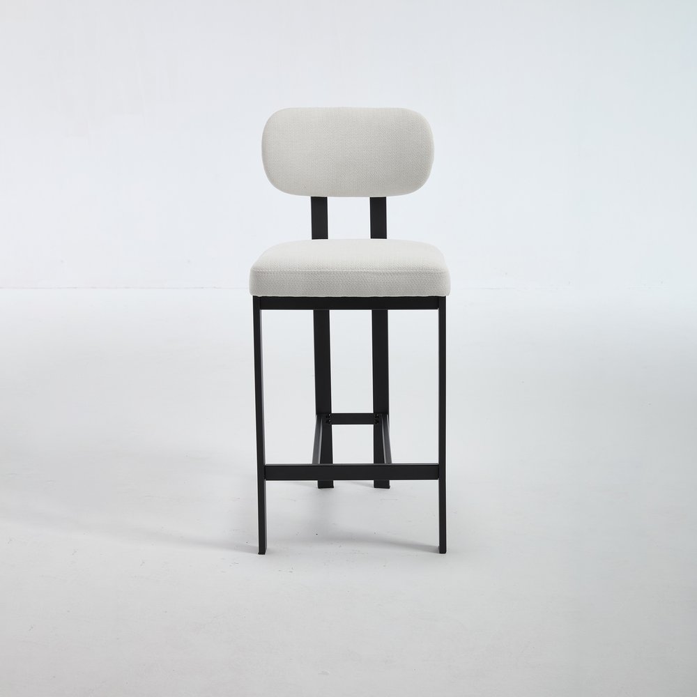 Set of Two 26 White and Black Fabric and Metal Counter Height Bar Chairs