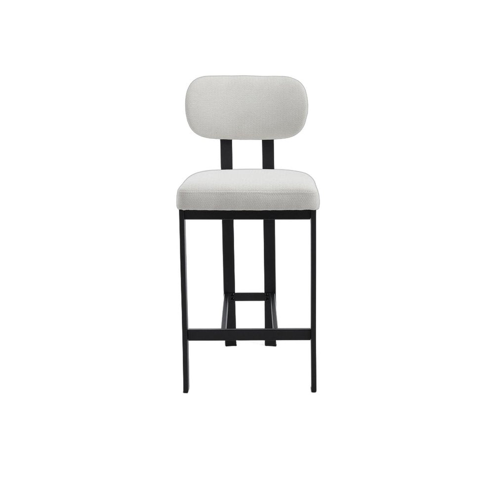 Set of Two 26 White and Black Fabric and Metal Counter Height Bar Chairs