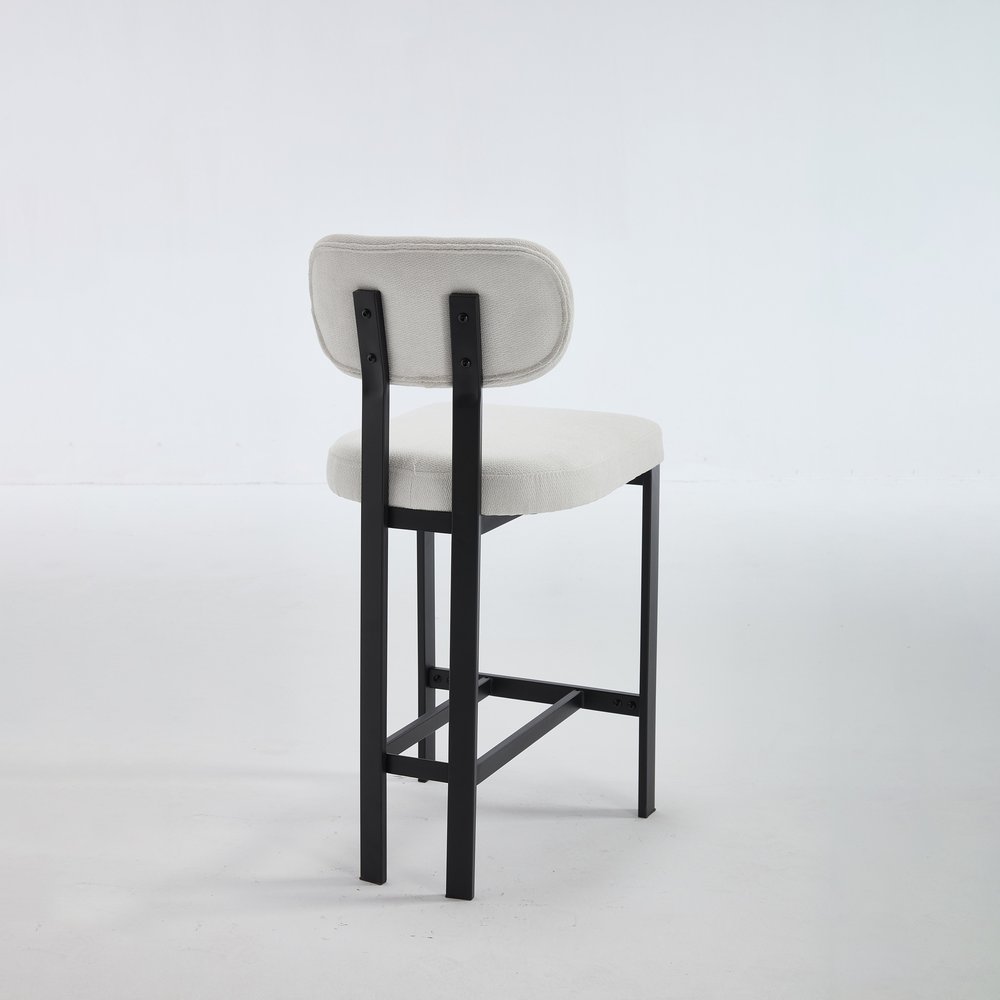 Set of Two 26 White and Black Fabric and Metal Counter Height Bar Chairs