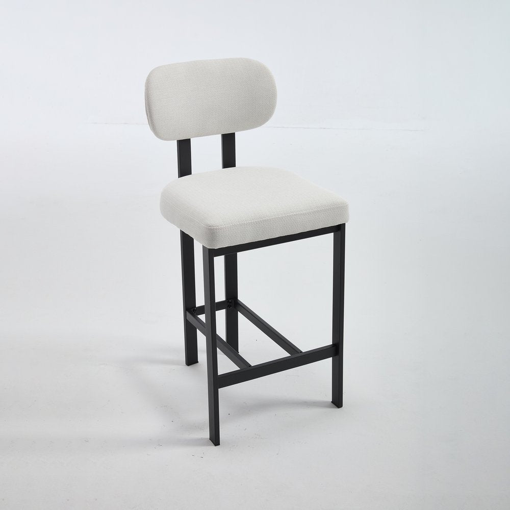 Set of Two 26 White and Black Fabric and Metal Counter Height Bar Chairs