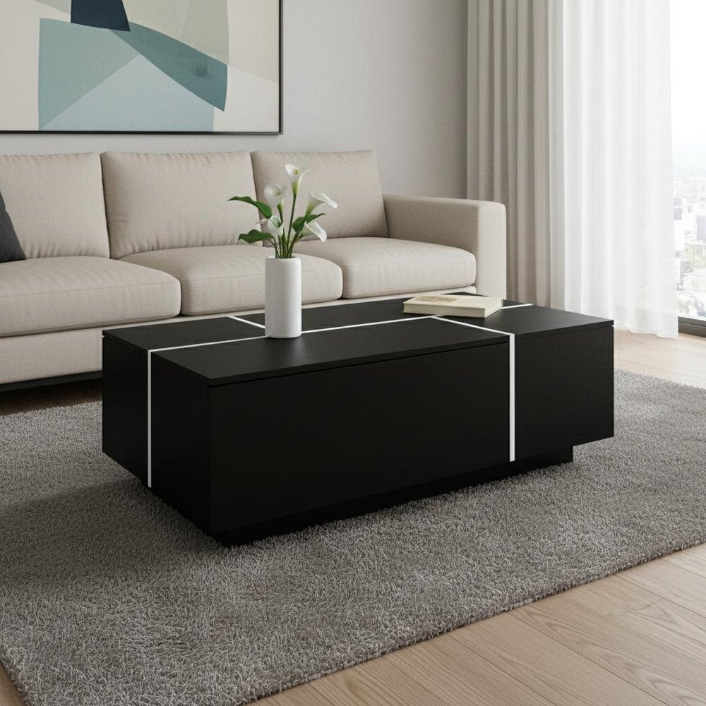 Black Wood Extendable Coffee Table with Storage - 47-inch