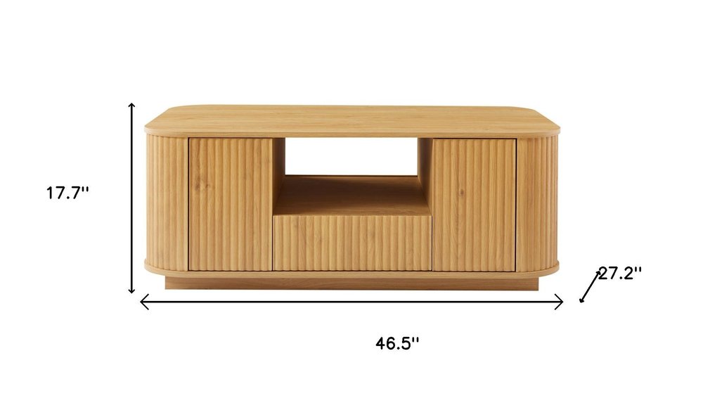 Natural Wood Oval Block Coffee Table with Storage - 47-inch