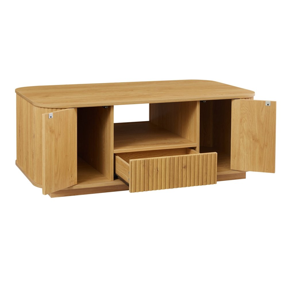 Natural Wood Oval Block Coffee Table with Storage - 47-inch