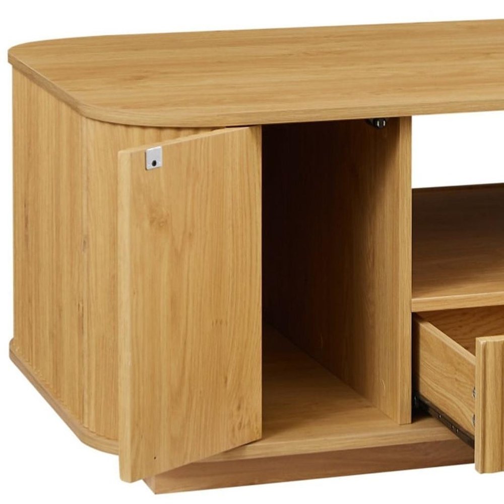Natural Wood Oval Block Coffee Table with Storage - 47-inch