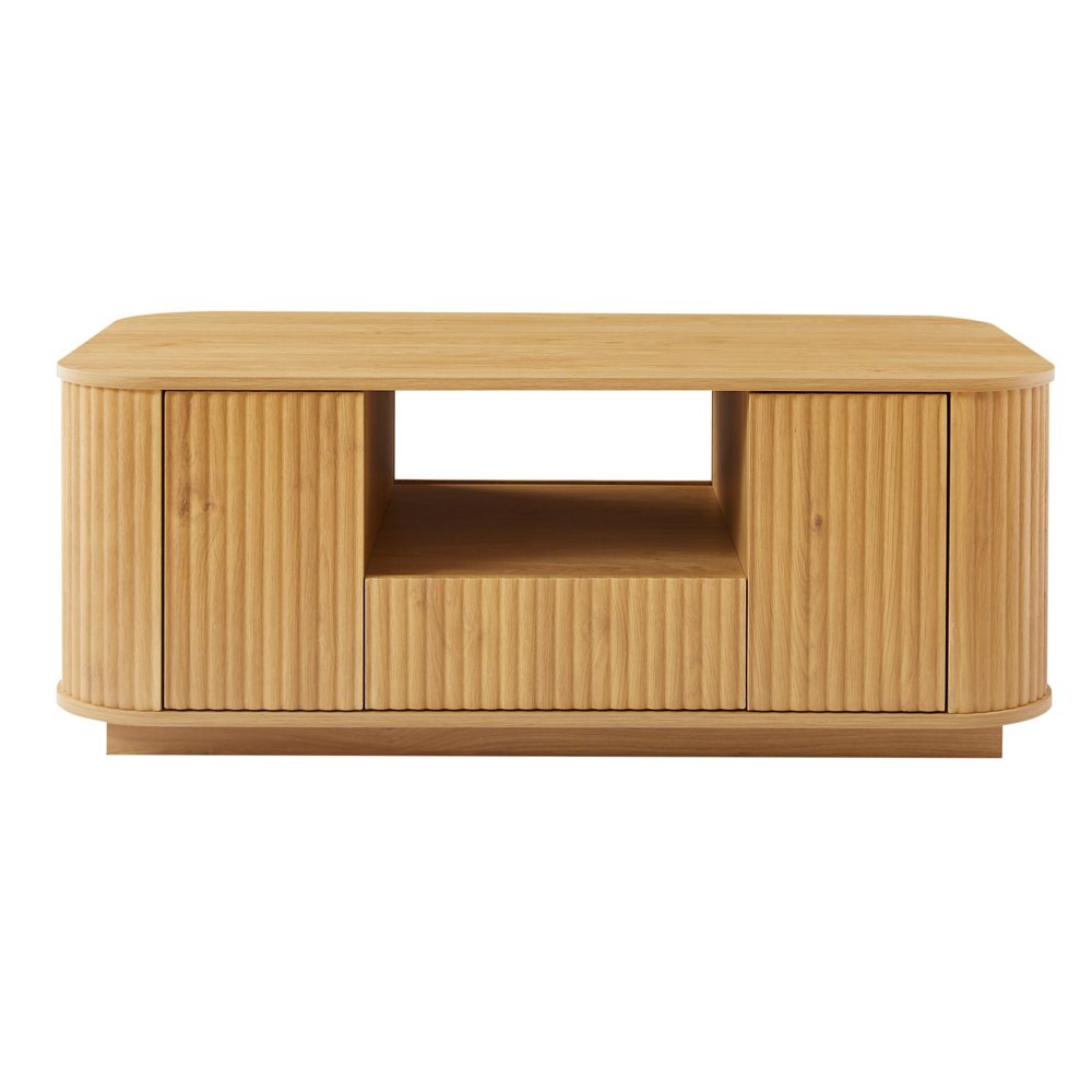 Natural Wood Oval Block Coffee Table with Storage - 47-inch
