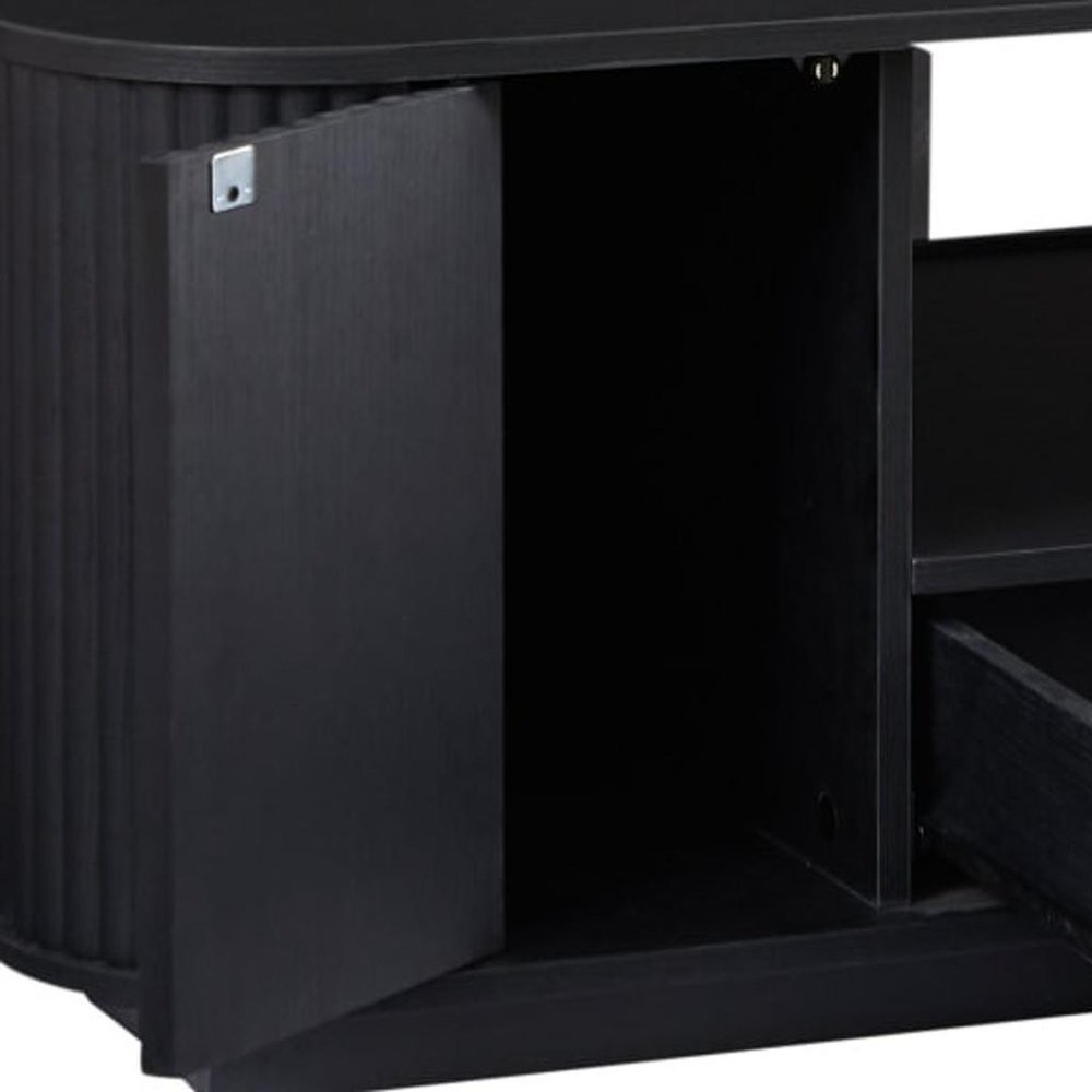 Black Wood Oval Block Coffee Table with Storage - 47-inch
