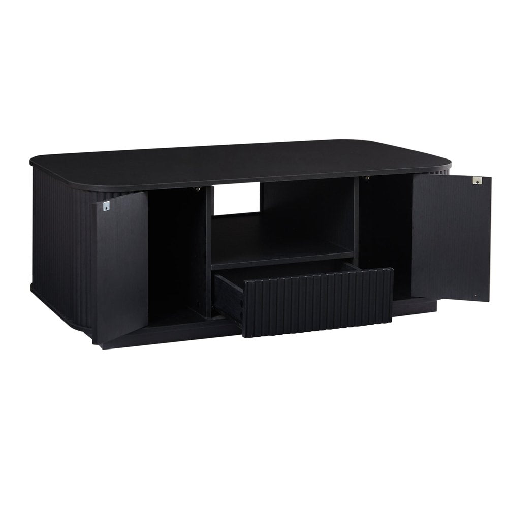 Black Wood Oval Block Coffee Table with Storage - 47-inch