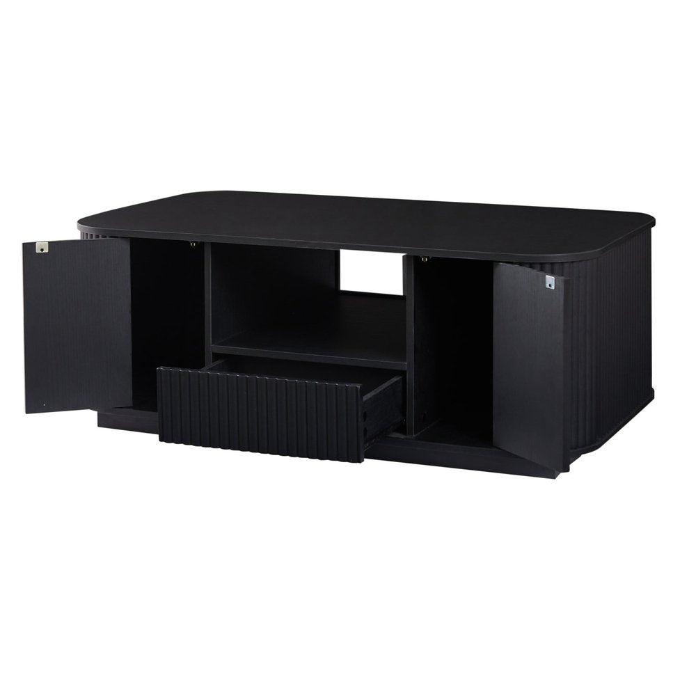 Black Wood Oval Block Coffee Table with Storage - 47-inch